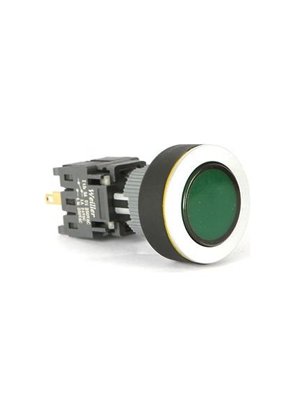 Ø16 mm - Ø22 mm Yeşil Yuvarlak Ledli Yaylı Buton 24VAC/DC 1no+1nc