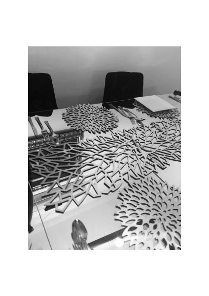 Runner ve 6 Lı Supla Seti Yaprak Desen Silver Renk