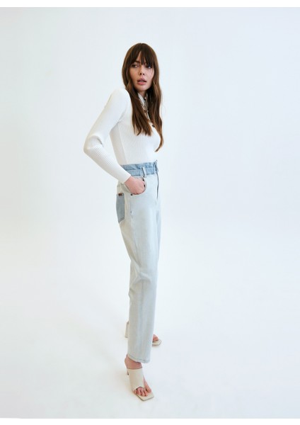 Lastikli Bel Dar Paça Bol Kesim Açık Indigo Kadın Denim Pantolon DT10026 Açık Indigo fiyatları