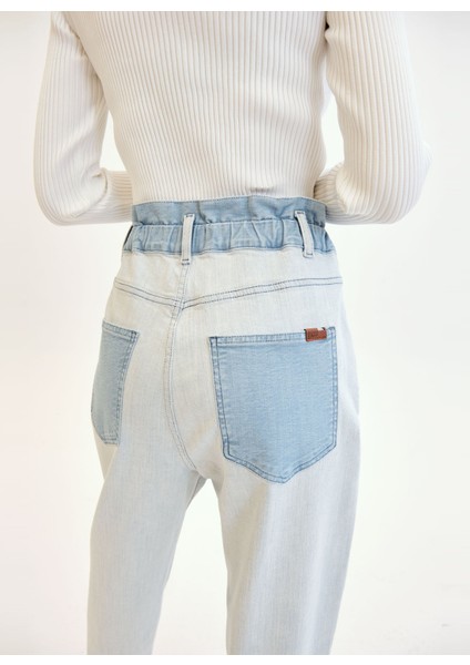 Lastikli Bel Dar Paça Bol Kesim Açık Indigo Kadın Denim Pantolon DT10026 Açık Indigo fırsatları