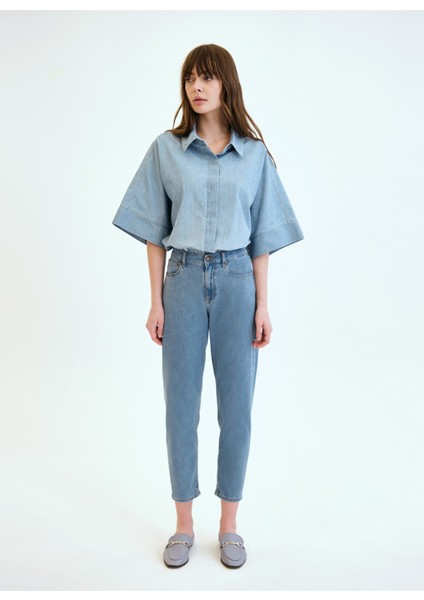 Yüksek Bel Dar Paça Slim Fit Açık Indigo Kadın Denim Pantolon DT10025 Açık Indigo fiyatları