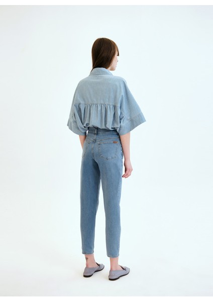 Yüksek Bel Dar Paça Slim Fit Açık Indigo Kadın Denim Pantolon DT10025 Açık Indigo fırsatları