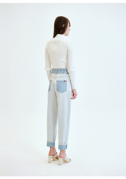 Lastikli Bel Dar Paça Bol Kesim Açık Indigo Kadın Denim Pantolon DT10026 Açık Indigo indirimleri