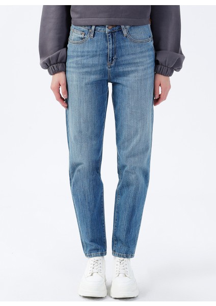 Yüksek Bel Dar Paça Mom Fit Indigo Kadın Denim Pantolon DTK363 Orta Indigo fiyatları