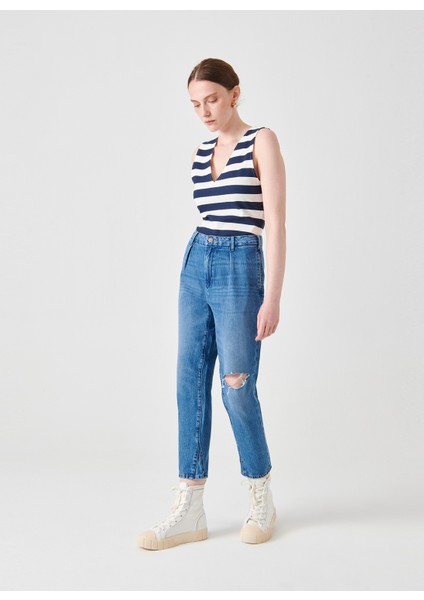 Normal Bel Ankle Paça Havuç Koyu Indigo Kadın Denim Pantolon DTK360 Koyu Indigo