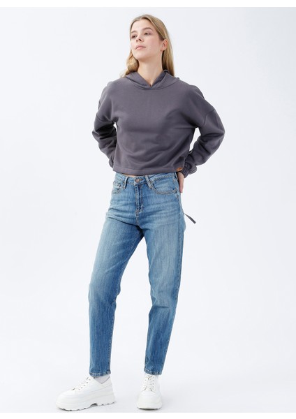 Kapüşon Yaka Düz Açik Gri Kadin Sweatshirt DT10113-3 Açik Gri fiyatları