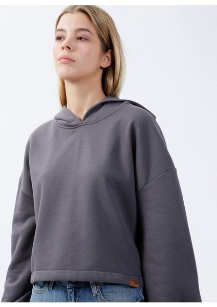 Kapüşon Yaka Düz Açik Gri Kadin Sweatshirt DT10113-3 Açik Gri modelleri