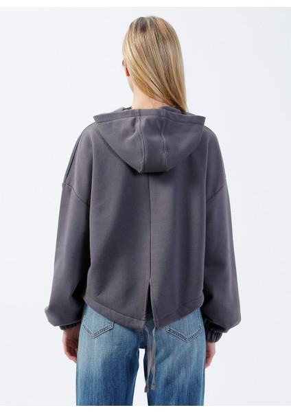 Kapüşon Yaka Düz Açik Gri Kadin Sweatshirt DT10113-3 Açik Gri fırsatları