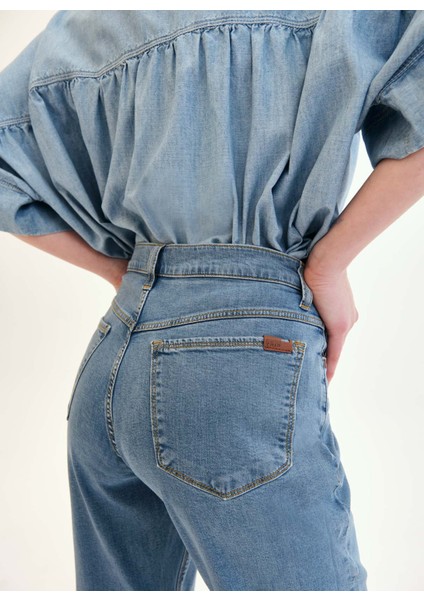 Gömlek Yaka Açık Indigo Kadın Denim Gömlek DT10014 Açık Indigo indirimleri