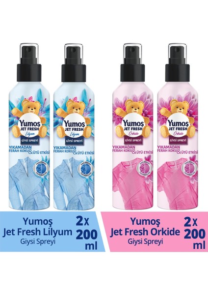 Jet Fresh Giysi Spreyi Lilyum 200 ml 2 Adet+ Orkide 200 ml 2 Adet