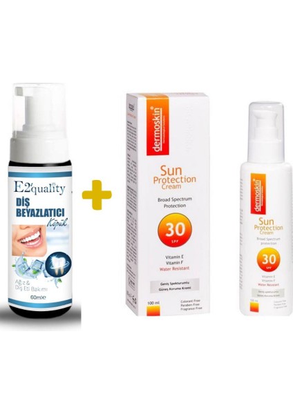 E2'Quality Diş Beyazlatıcı Köpük + Dermoskin Sun Protection Cream Spf 30 100 Ml Güneş Kremi