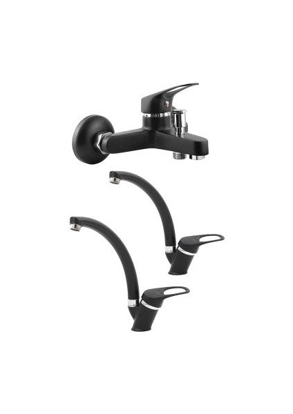 Siyah Mix 3lü Banyo Lavabo Mutfak Seti