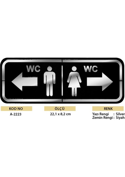 Abs Lüx Çift Katlı Yönlendirme Levhası Siyah-Gümüş Bay-Bayan Wc