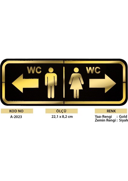 Abs Lüx Çift Katlı Yönlendirme Levhası Siyah-Altın Bay-Bayan Wc