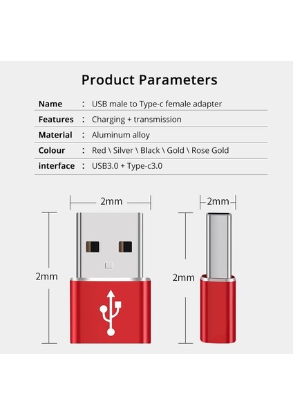 Erkek USB To Dişi Type-C Çevirici Data Otg Adaptör Dönüştürücü