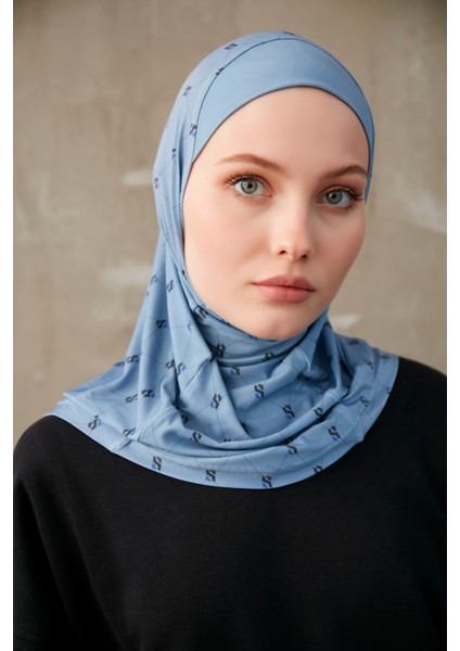 Monogram Desenli Bone Sport Pro Hijab - Mavi