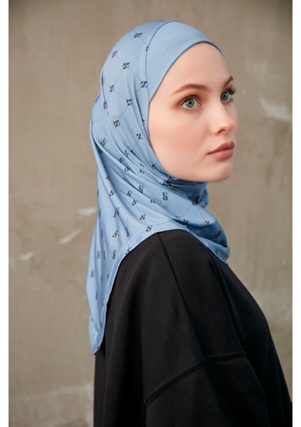 Monogram Desenli Bone Sport Pro Hijab - Mavi