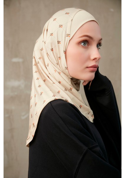 Monogram Desenli Bone Sport Pro Hijab - Camel