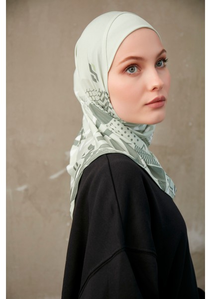 Geometrik Desenli Bone Sport Pro Hijab - Su Yeşili