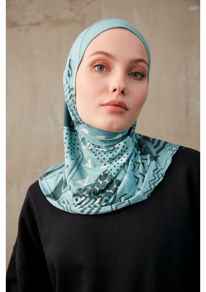 Geometrik Desenli Bone Sport Pro Hijab - Yeşil