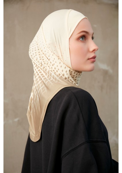 Nokta Desenli Bone Sport Pro Hijab - Krem