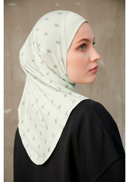 Monogram Desenli Bone Sport Pro Hijab - Su Yeşili