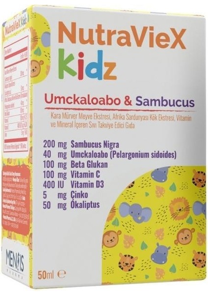 Nutraviex Kidz Umckaloabo &Sambucus Multivitamin Ve Multimineral Içeren Sıvı Takviye Edici Gıda 50ml