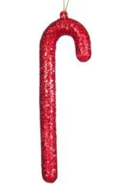 Yılbaşı Çam Ağacı Kırmızı Simli Baston 12 cm 1 Adet