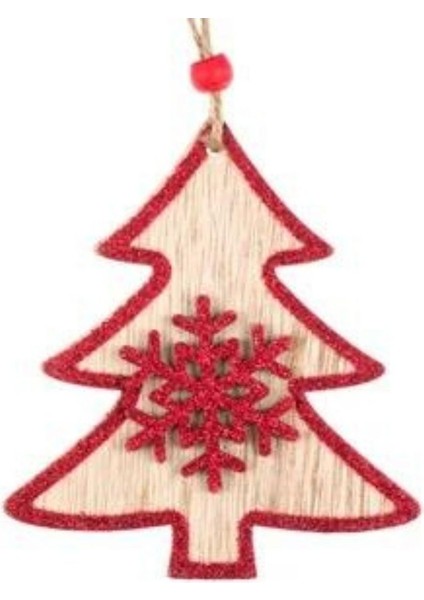 Yılbaşı Kırmızı Çam Ağacı Şekilli Dekor Süs 10 cm 1 Adet