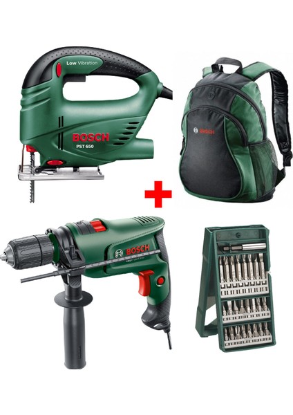 Darbeli Matkap EASYIMPACT600 + Bosch Dekupaj Testere Makinası + 25 Parça Vidalama Ucu Seti