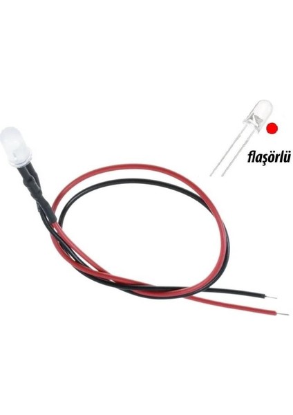 12V LED Kırmızı Flaşörlü 5 Adet Kablolu - 20 cm
