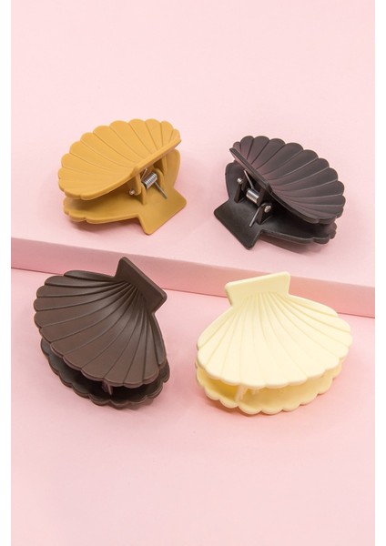 Kadın 4'lü Siyah-Kahve Deniz Kabuğu Midye Mandal Toka Seti