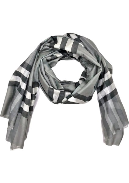 Burberry Ekose Desen Gri Beyaz Kareli Şal 70X250 cm Exaggerated Check fiyatları