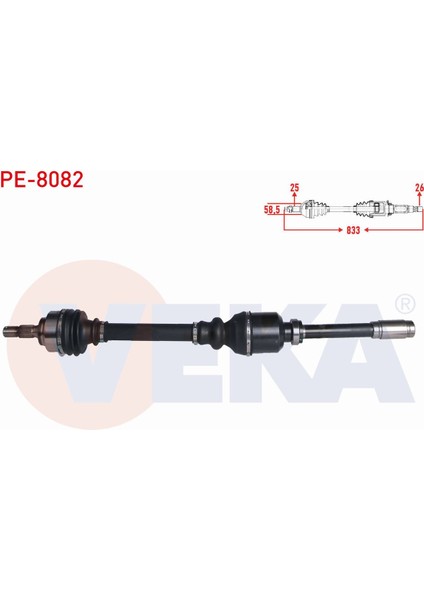 Peugeot 307 (3A/C) 1.6 A-T Uzunluk 833MM 2000-2007 Komple Aks Sağ Ön 3273.LQ