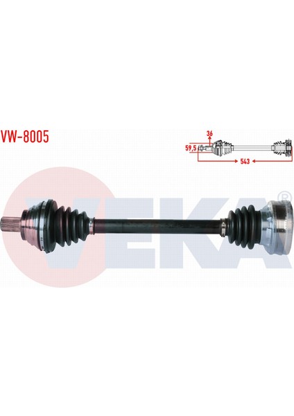 Volkswagen Golf V (1k1) 1.6i Uzunluk 543MM 2003-2009 Komple Aks Sol Ön 1k0 407 271AQ