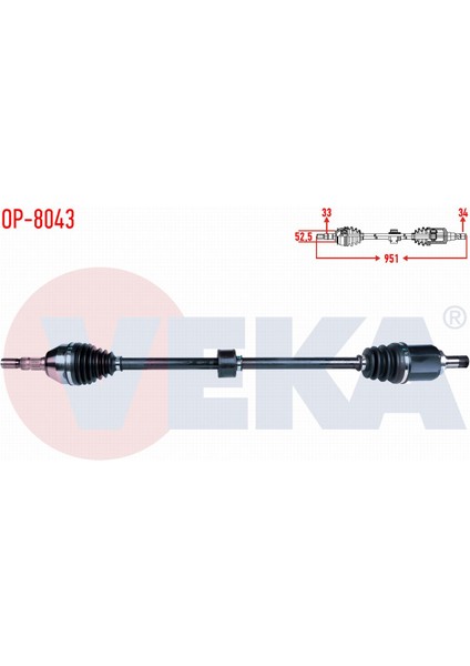 Opel Astra J 1.4 T - 1.6i A-T Uzunluk 951MM 2009-2016 Komple Aks Sağ Ön 13335144