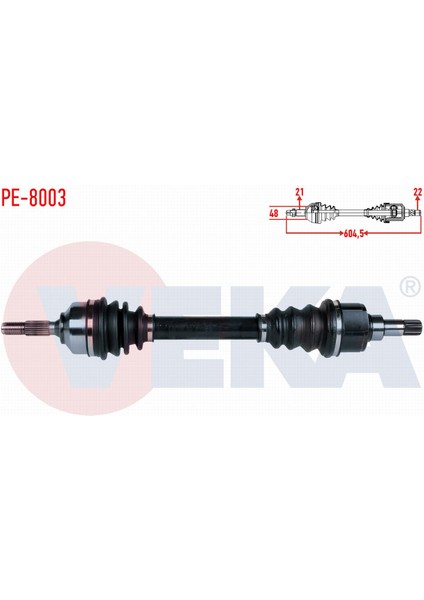 Peugeot 206 (2A/C) 1.6i 16V Tu5 Uzunluk 604,5MM 1998-2006 Komple Aks Sol Ön 3272.9E