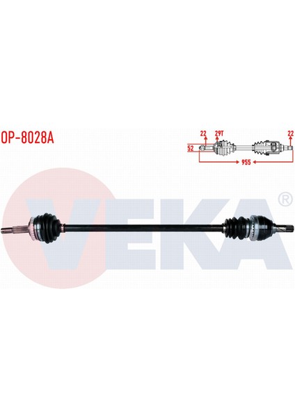 Opel Vectra B 1.6i Abslı 29 Dıs Uzunluk 955MM 1995-2003 Komple Aks Sağ Ön 40206-0M601