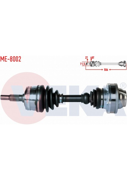 Mercedes Vıto (638) 108 Cdı Abslı 48 Dıs Uzunluk 506MM 1997-2003 Komple Aks Sol-Sağ Ön 6383342334