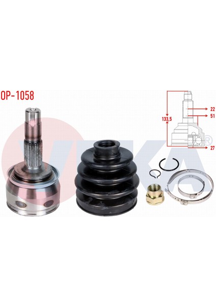 Opel Corsa D 1.2 22X27X51 Uzunluk 133.5MM 2006-2014 Aks Kafası Sol-Sağ Ön Dış 51733777|1603403