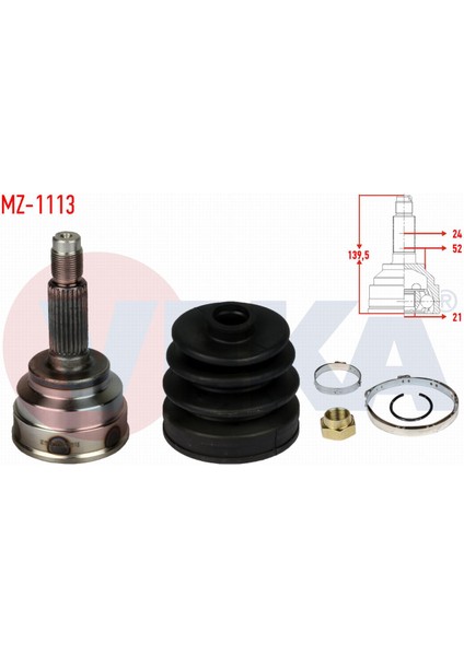 Mazda 323 Iıı (Bf) 1.6 24X21X52 Uzunluk 140,7 mm 1985-1991 Aks Kafası Sol-Sağ Ön Dış F006-25-400C