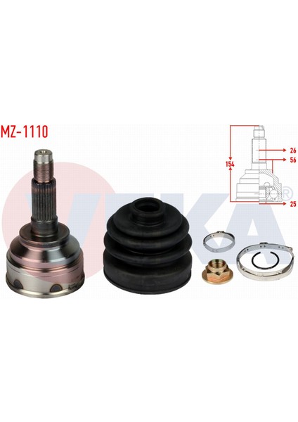 Mazda 626 Iıı (Gd) 2.0i 16V 26X25X56 Uzunluk 154MM 1987-1992 Aks Kafası Sol-Sağ Ön Dış G03325500B