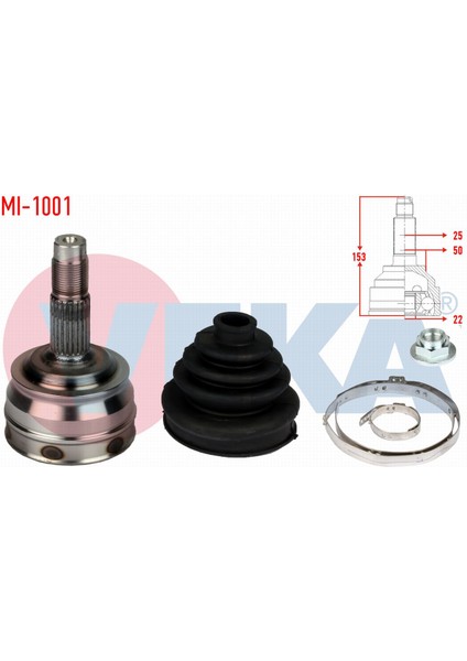 Hyundaı Accent I (X-3) 1.3i 25X22X50 Uzunluk 153 mm 1994-2000 Aks Kafası Sol-Sağ Ön Dış MB 176864