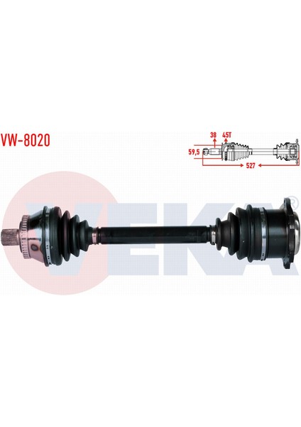 Volkswagen Passat (3b2) 1.9 Tdı Abslı 45 Dıs Uzunluk 527MM 1996-2000 Komple Aks Sol Ön 8D0407271EA
