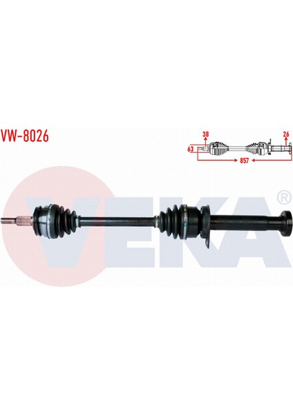 Volkswagen Transporter Vı 2.0 Tdı M-T 102 Hp 5 Vıtes Uzunluk 857MM 11- Komple Aks Sağ Ön 7E0407272AB