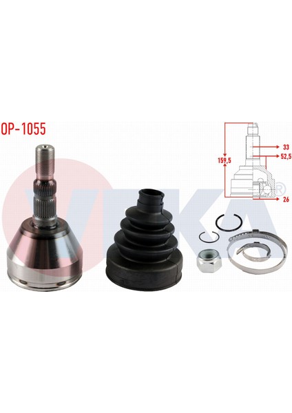 Opel Astra H 1.9 Cdtı 33X26X52,5 Uzunluk 159,5 mm 2004-2010 Aks Kafası Sol-Sağ Ön Dış 1603270