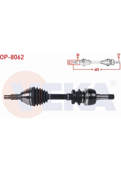 Opel Vectra C 1.9 Cdtı M-T (F40 Snz) 2002-2008 Komple Aks Sol-Sağ Ön Uzunluk 605MM 13166590