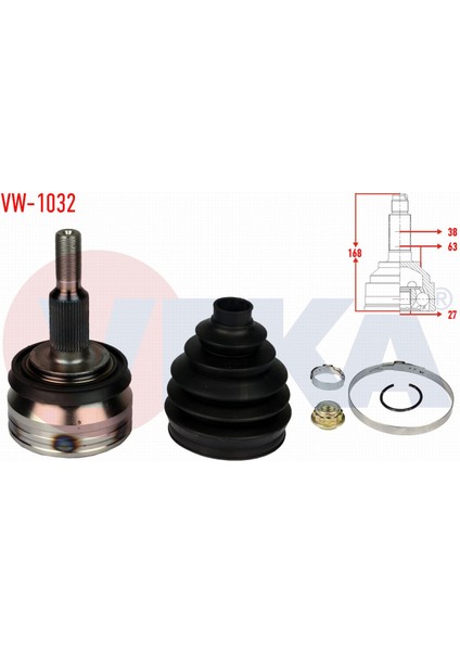 Vw Transporter V 1.9 Tdı 2003-2011 Aks Kafası Sol-Sağ Ön Dış 38X27X63 Uzunluk 168MM 7H0498099