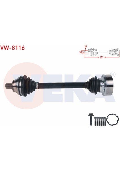 Vw Golf Vıı (5g1) 1.2 Tsı M-T 2012- Komple Aks Sol Ön Uzunluk 511MM 2K0407271FX