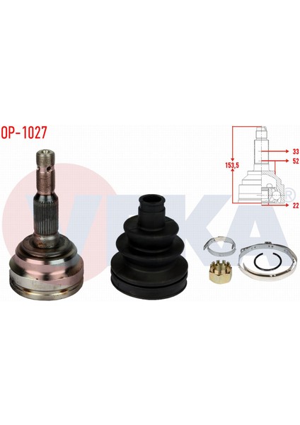 Opel Astra G (F69) 1.6 16V 33X22X52 Uzunluk 153,5 mm 1998-2005 Aks Kafası Sol-Sağ Ön Dış 374002